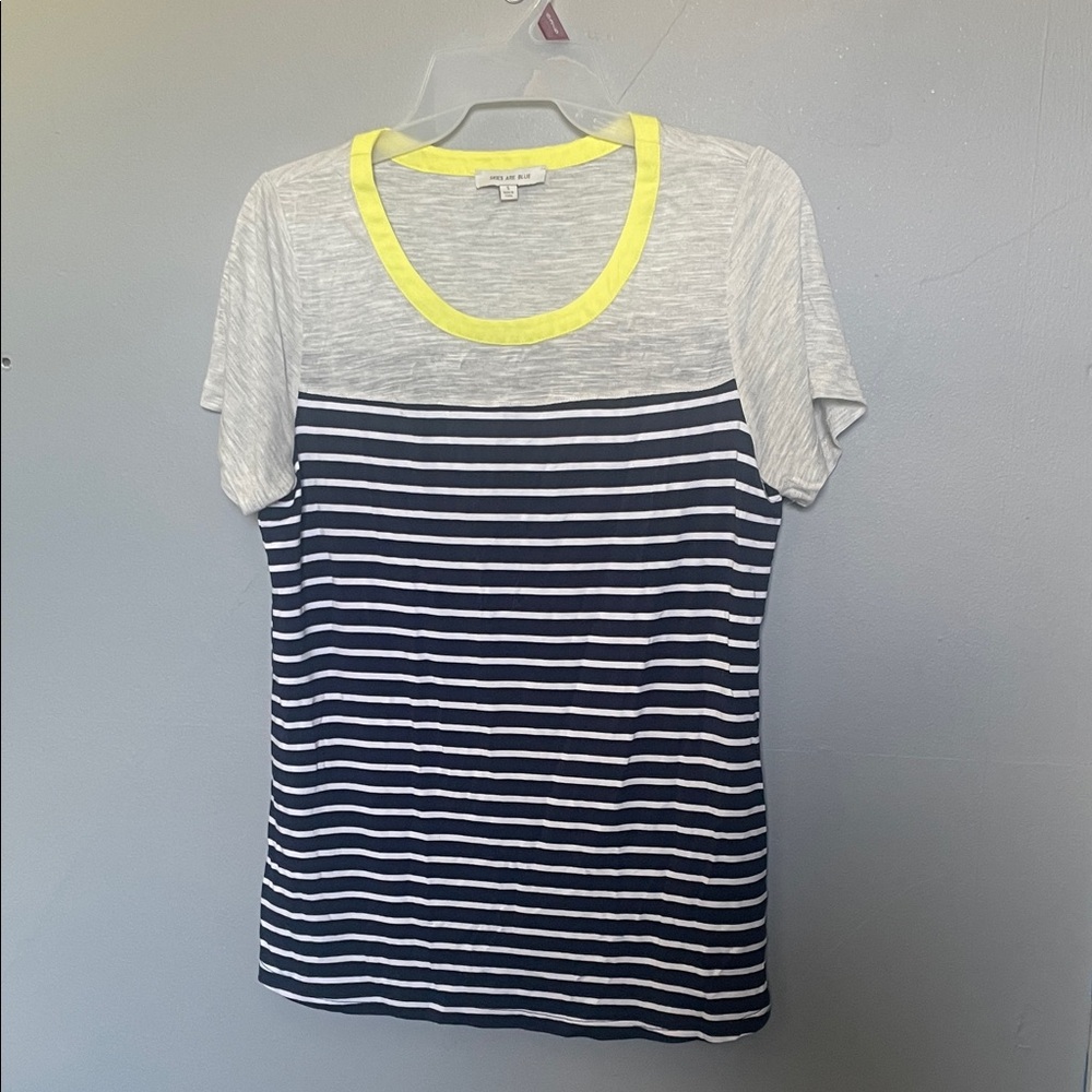 Skies Are Blue Small Striped Round Neck Casual T Shirt nautical normcore prep